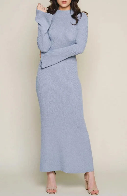 Comfortable And Cold-proof Cut-Out Back Maxi Dress In Dusty Blue