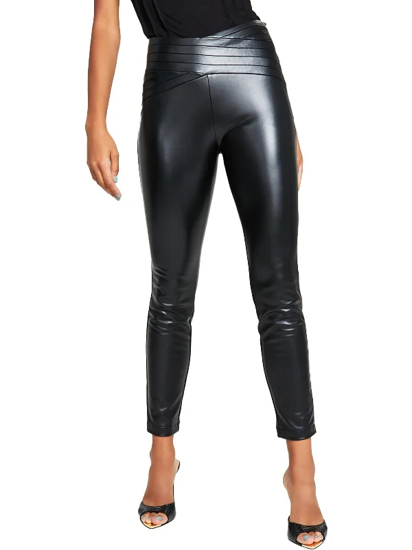 Light And Breathable Dana Womens Faux Leather Pleated Ankle Pants