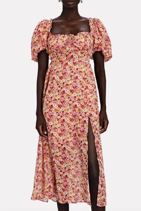 Sexy Fun Felicia Floral-Print Tie-Back Midi Dress in Red