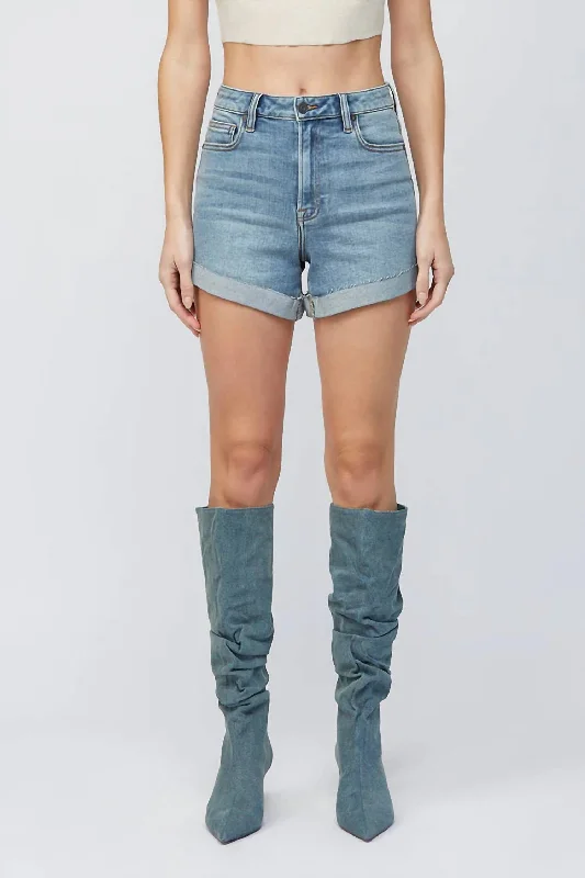Body Design Finn Cuffed Stretch High Rise Short In Medium Dark