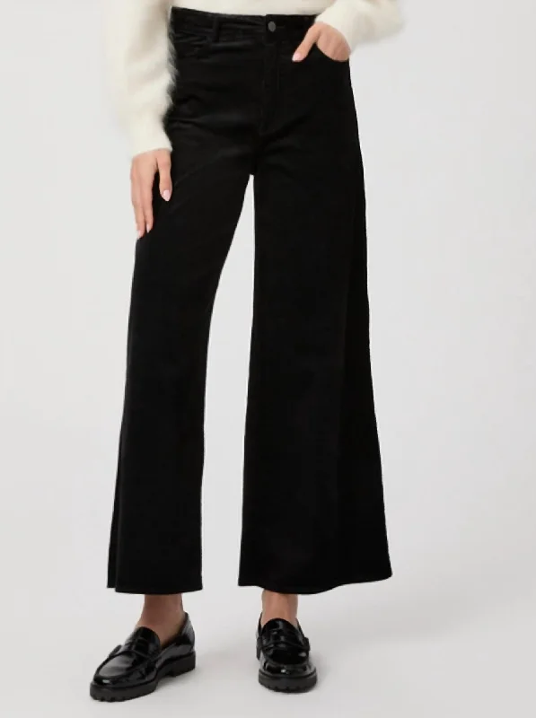 Classic Retro Harper Ankle Wide Leg Pant In Black Velvet Corduroy