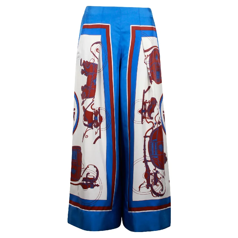 Comfortable Design Hermes Printed Culottes in Blue Silk