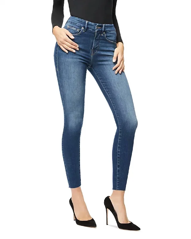 Bright Colors High Waist Crop Raw Edge Jean In Blue