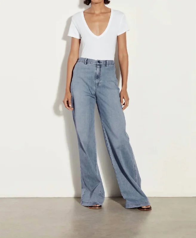 Feminine Charm High Waisted Wide Leg Jeans In Midwash