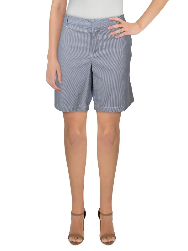 Unique Design Hollywood Womens Striped Flat Front Khaki, Chino Shorts