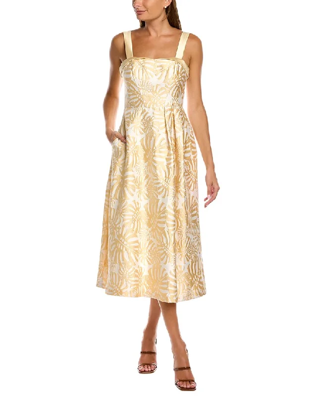 Slim Fit Kay Unger Jacquard Foldover Sweetheart Midi Dress