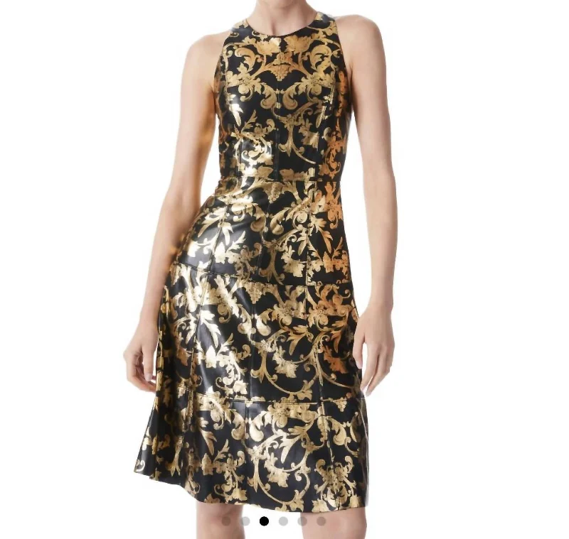 New Autumn And Winter Styles Leandra Vegan Leather Midi Dress in Florence Scroll