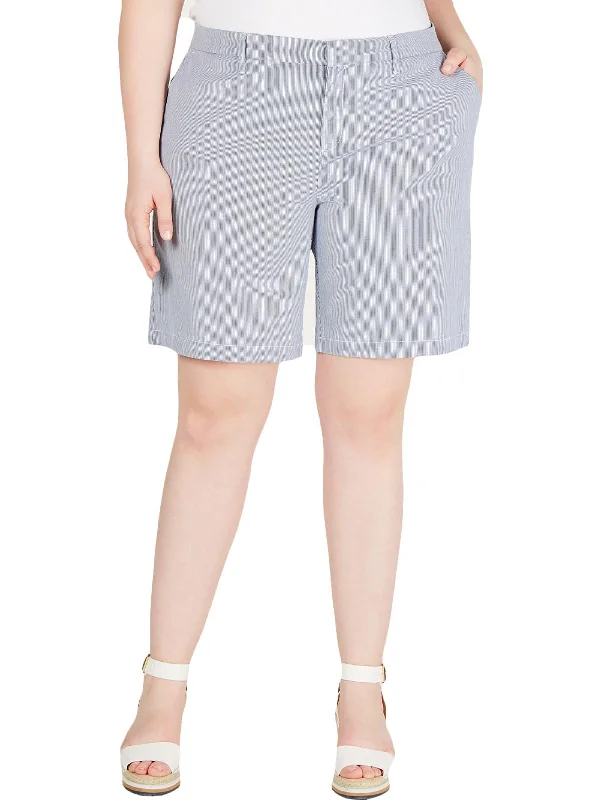 Romantic And Fresh Plus Hollywood Womens Knee Length Pinstripe Khaki, Chino Shorts