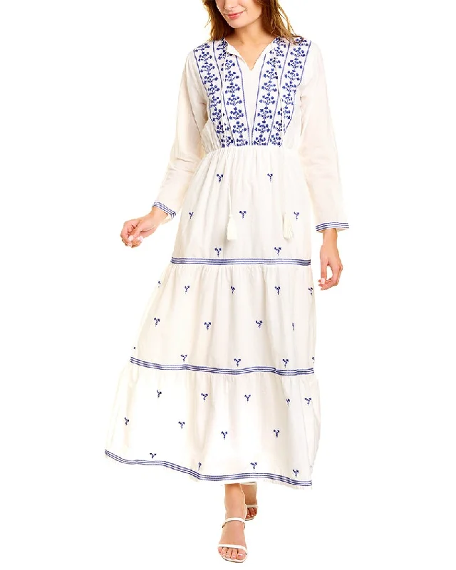 Fashion Elements Pomegranate Embroidered Floral Boho Maxi Dress