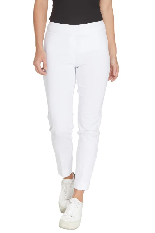 Fashionable And Versatile White Pull On Ankle Pant with Back Pockets