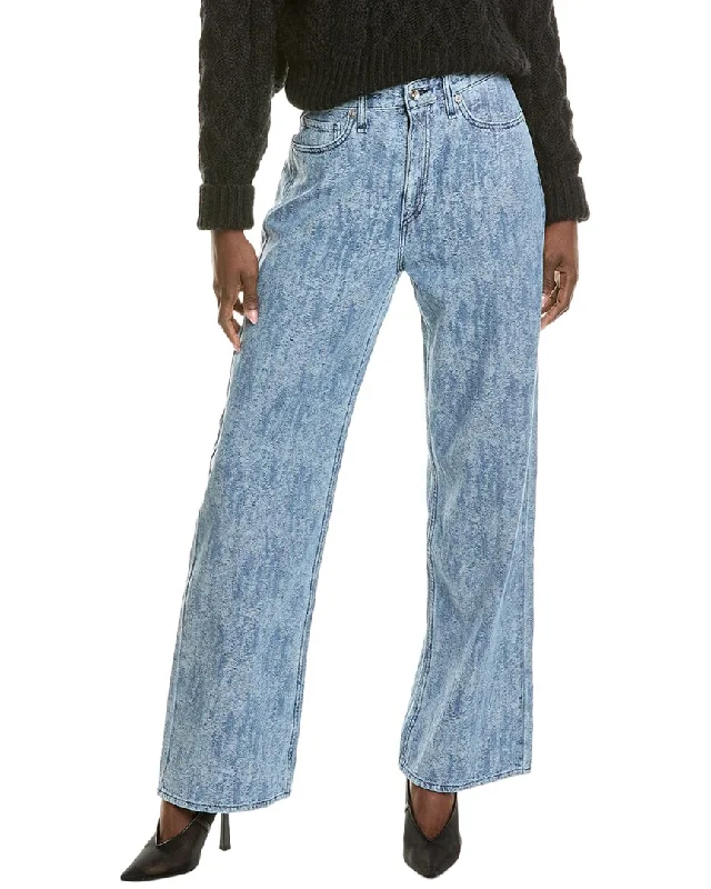 Fashionable And Versatile rag & bone Jacquard Logan Medium Blue Wide Leg Jean