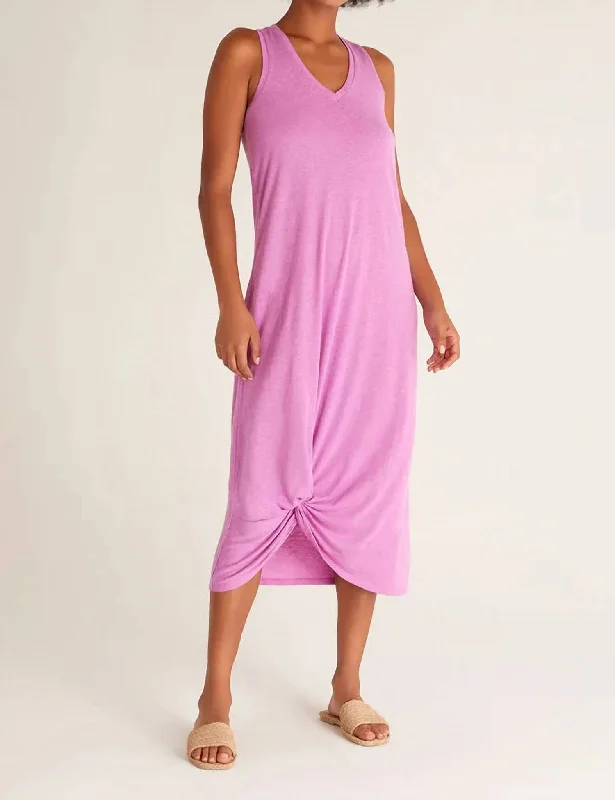 Elegant Temperament Reverie Knot Triblend Dress In Wild Dahlia