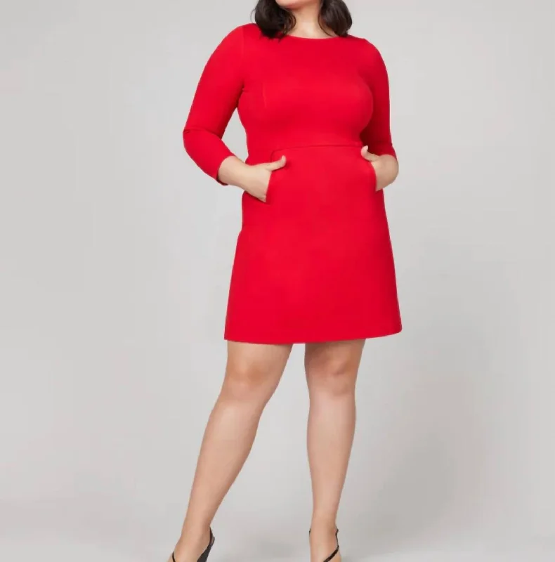 High Street Style The Perfect A-Line 3/4 Sleeve Dress in Spanx True Red