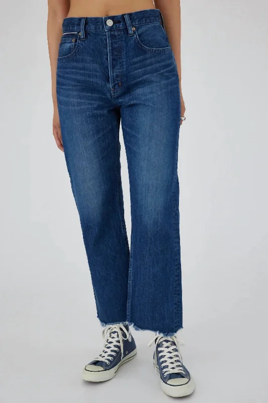Embroidered Letters Women's Corcoran Wide Straight Leg Jeans In Dark Blue