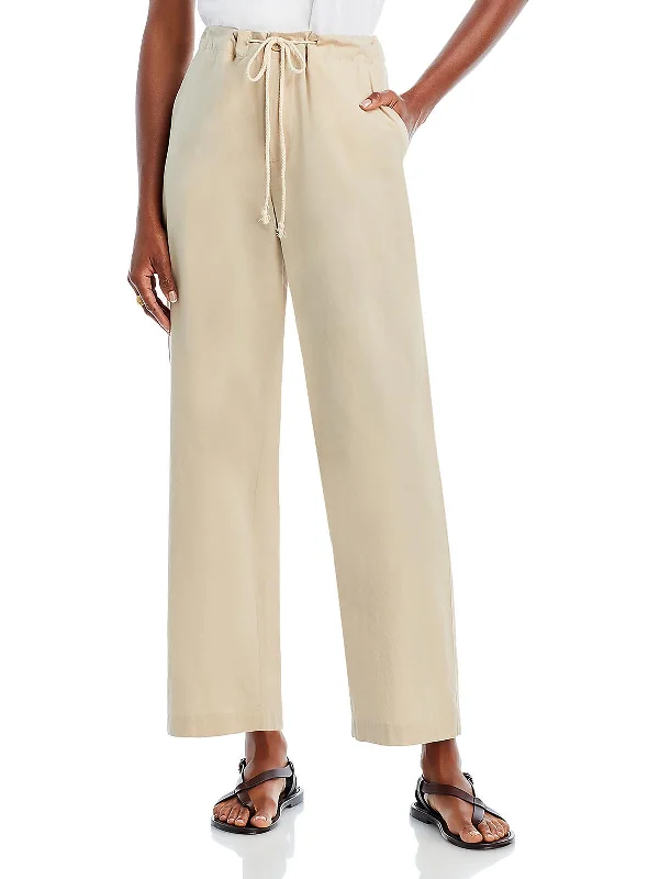 Simple Style Womens Drawstring Hem Cotton Trouser Pants