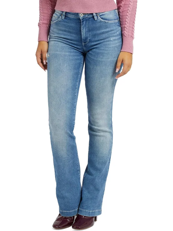 French Style Womens Embellished Denim Bootcut Jeans