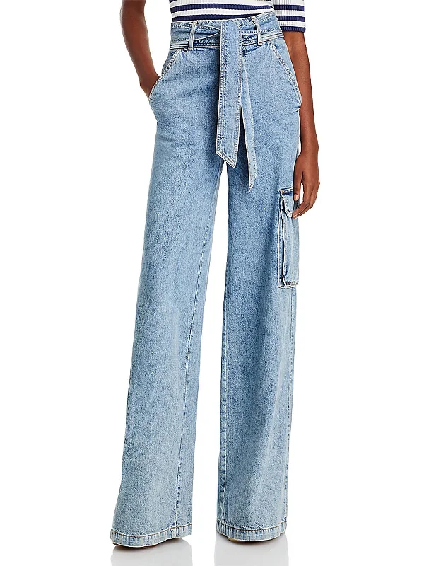 Fresh And Natural Womens High Rise Denim Cargo Jeans