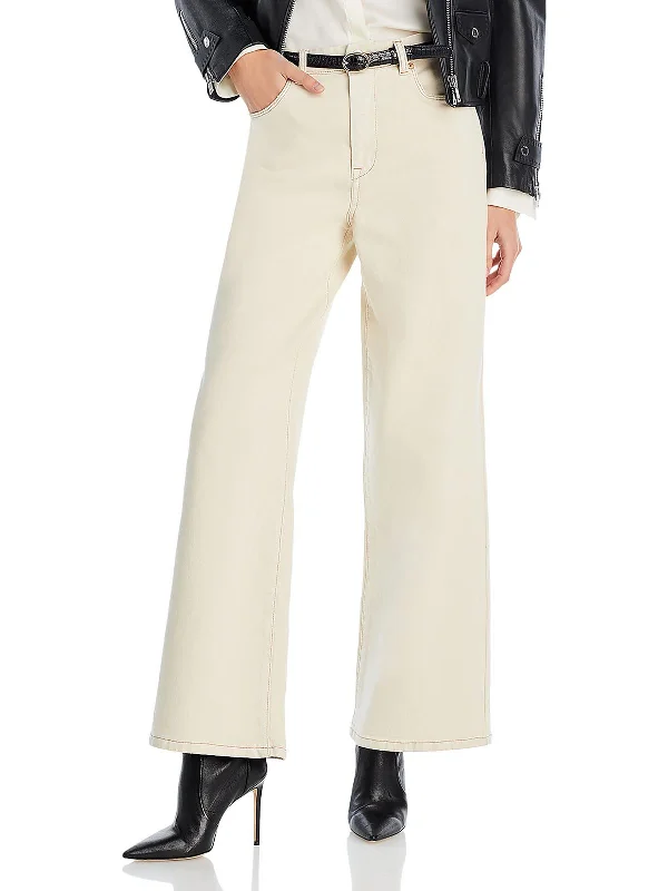 British Style Womens High Rise Distressed Wide Leg Jeans