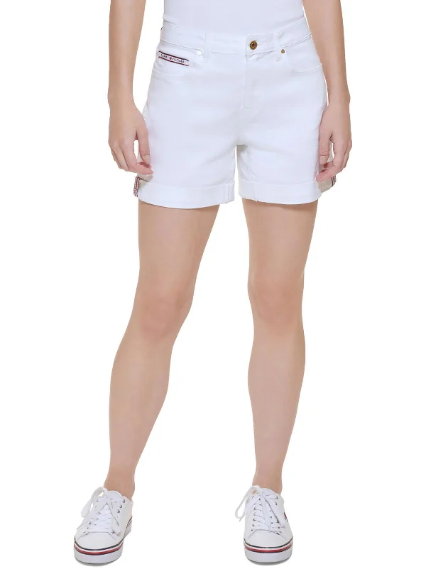 Double-sided Wear Womens Logo Mid Rise Denim Shorts