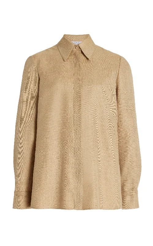 Slim Fit Cruz Shirt in Hay Virgin Wool and Silk Linen