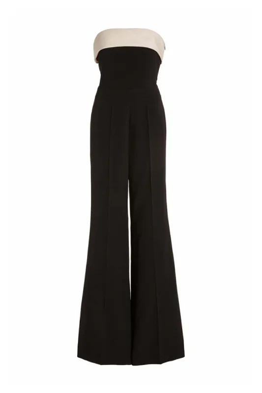 Noble And Elegant Vicky Jumpsuit in Black & Ivory Silk Wool Cady