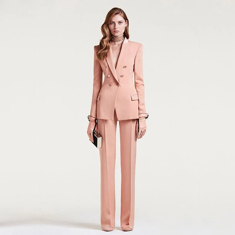 Fashion Elements Women Suit Pants, Double Breast, Pink